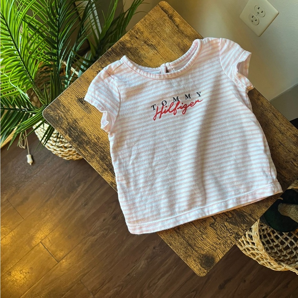 Tommy Hilfiger Kids Pink and White Tee